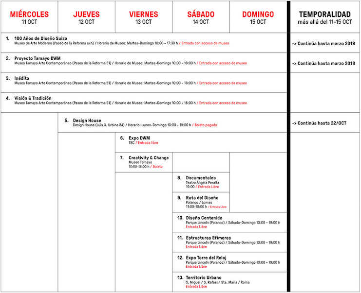 Calendario del Design Week Mexico