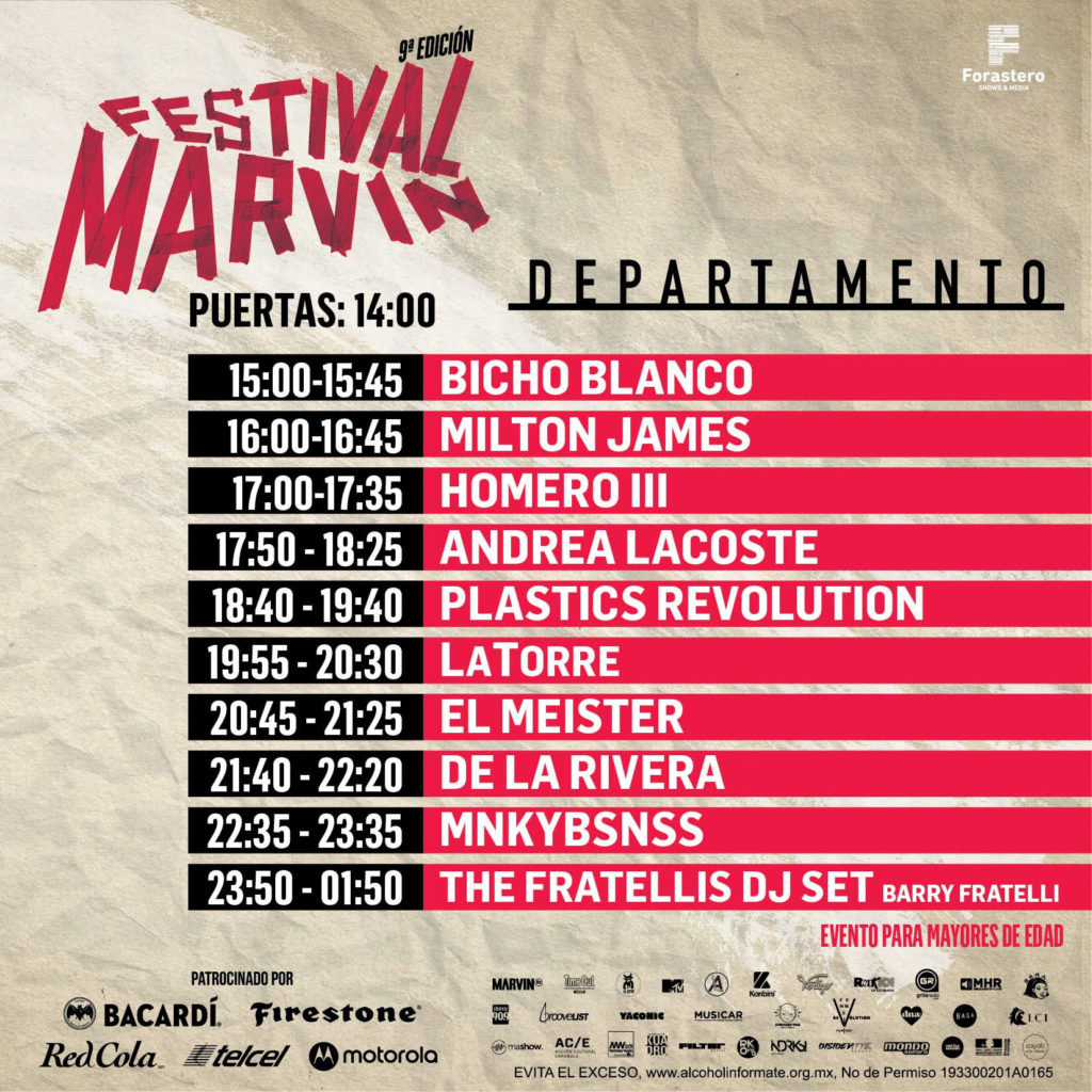 horarios del Festival Marvin 2019 departamento