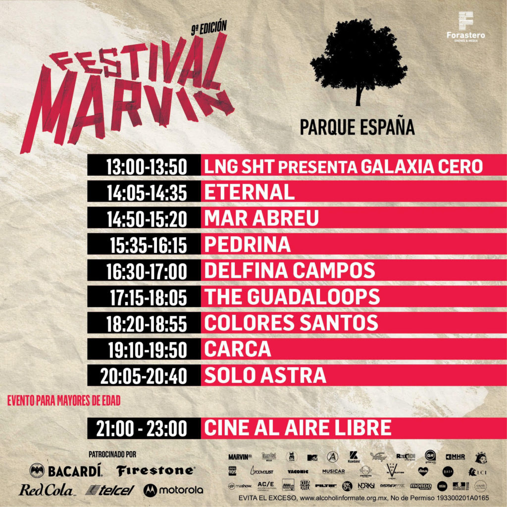 horarios del Festival Marvin 2019 parque españa