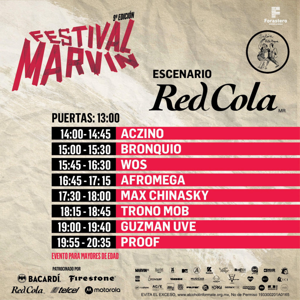 horarios del Festival Marvin 2019 red cola