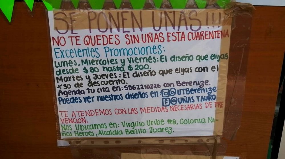 Estéticas y sus letreros contra el covid