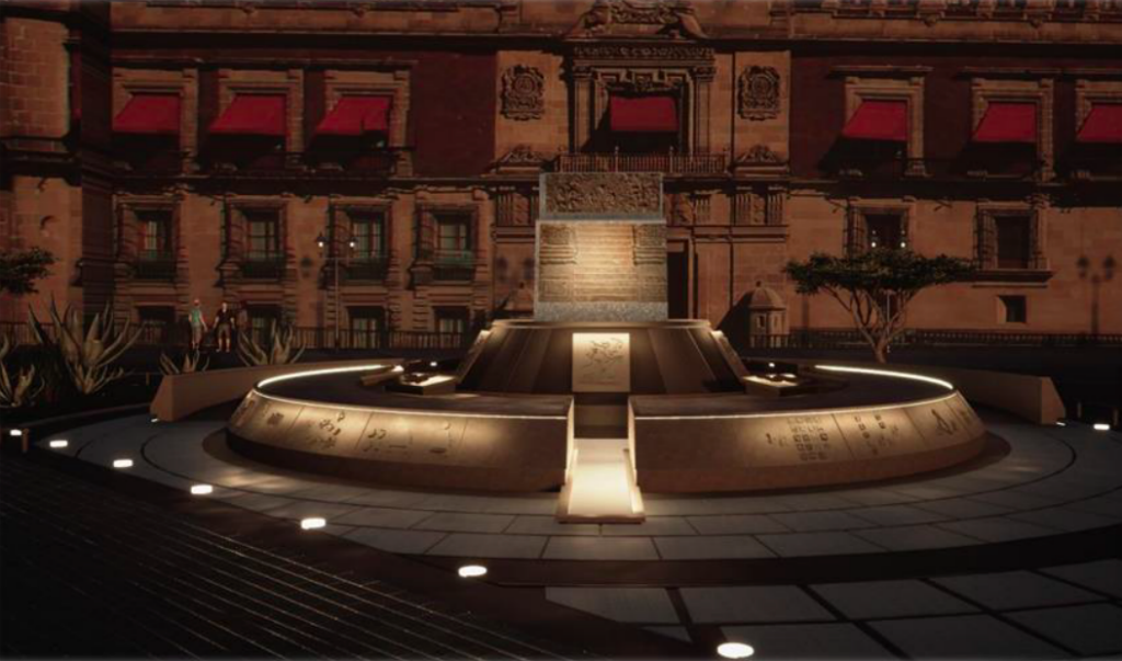Render del monumento en el Zócalo por los 700 años de Tenochtitlán