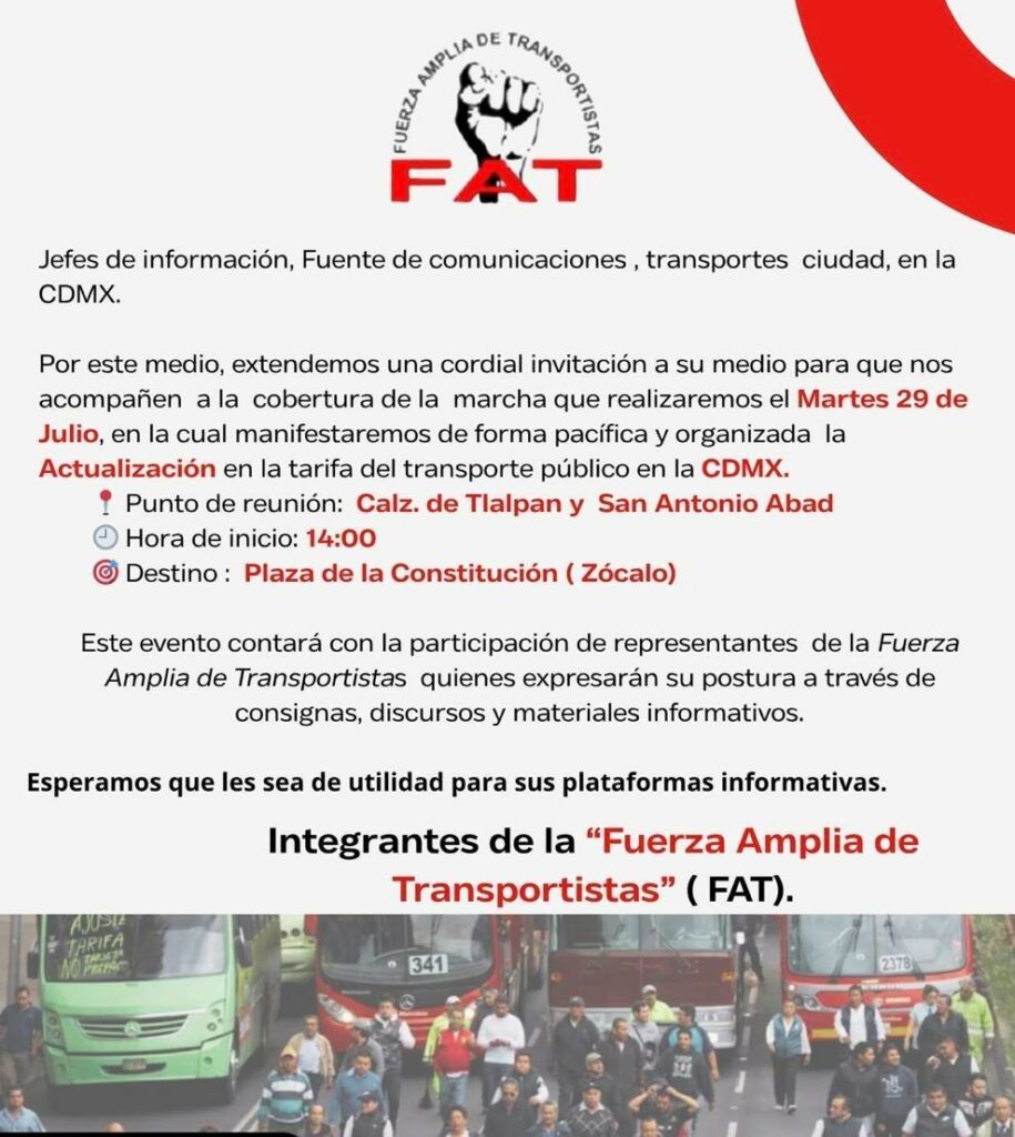 Marcha de transportistas en CDMX el martes 29 de julio