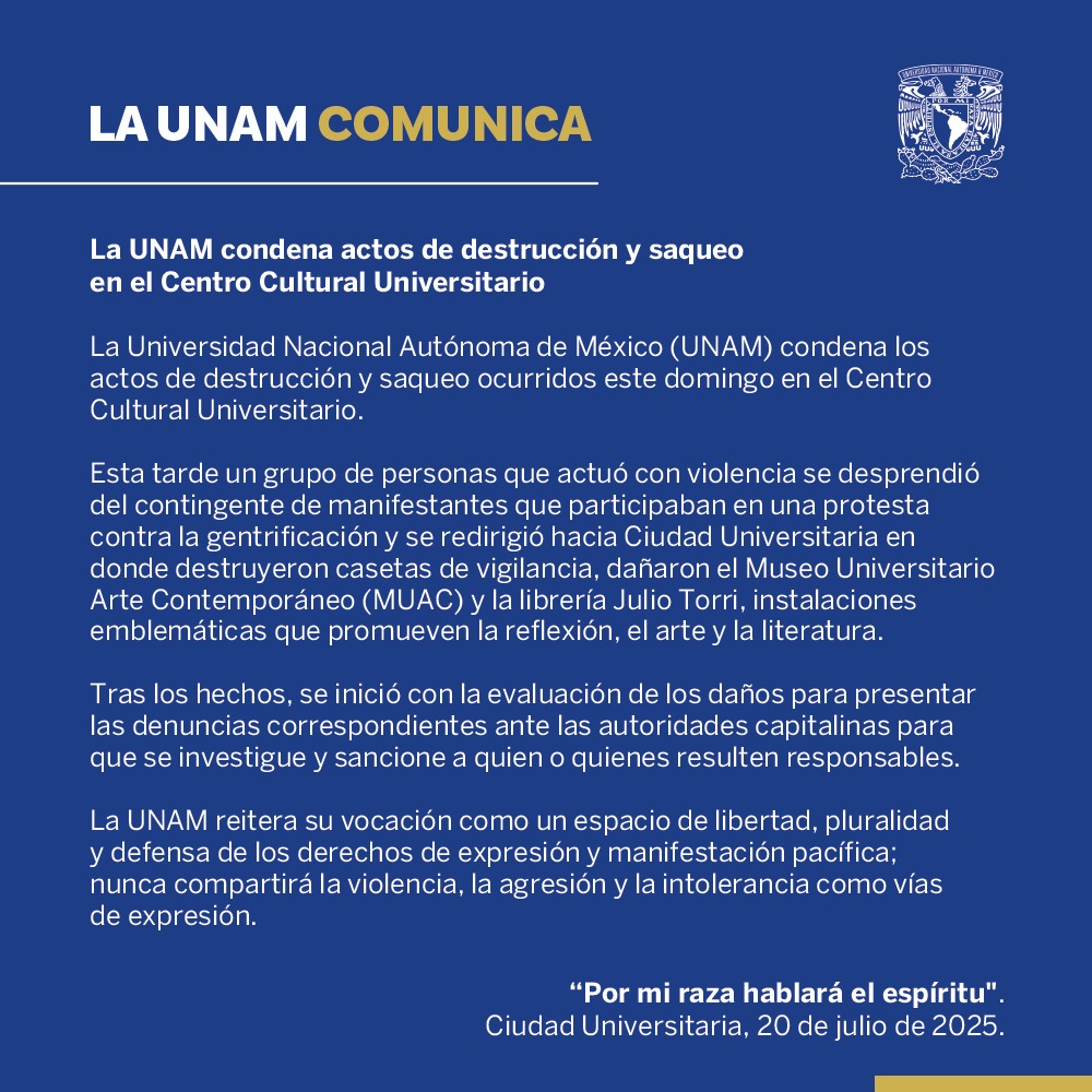 Comunicado de la UNAM sobre lo ocurrido en el MUAC