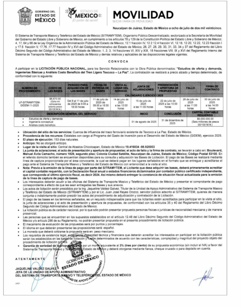Licitación Tren Texcoco-La Paz