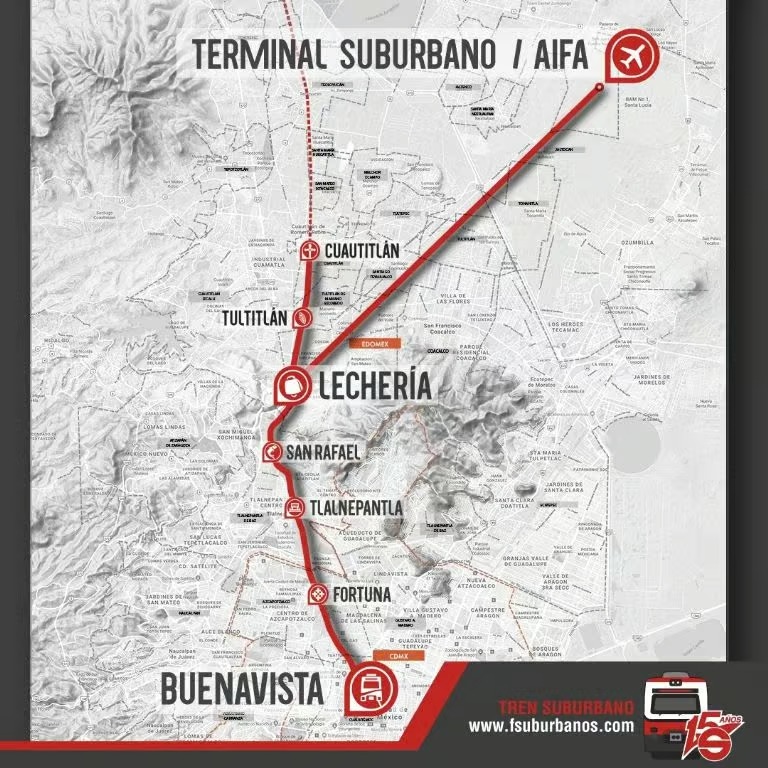 Ruta y estaciones del Tren Suburbano al AIFA