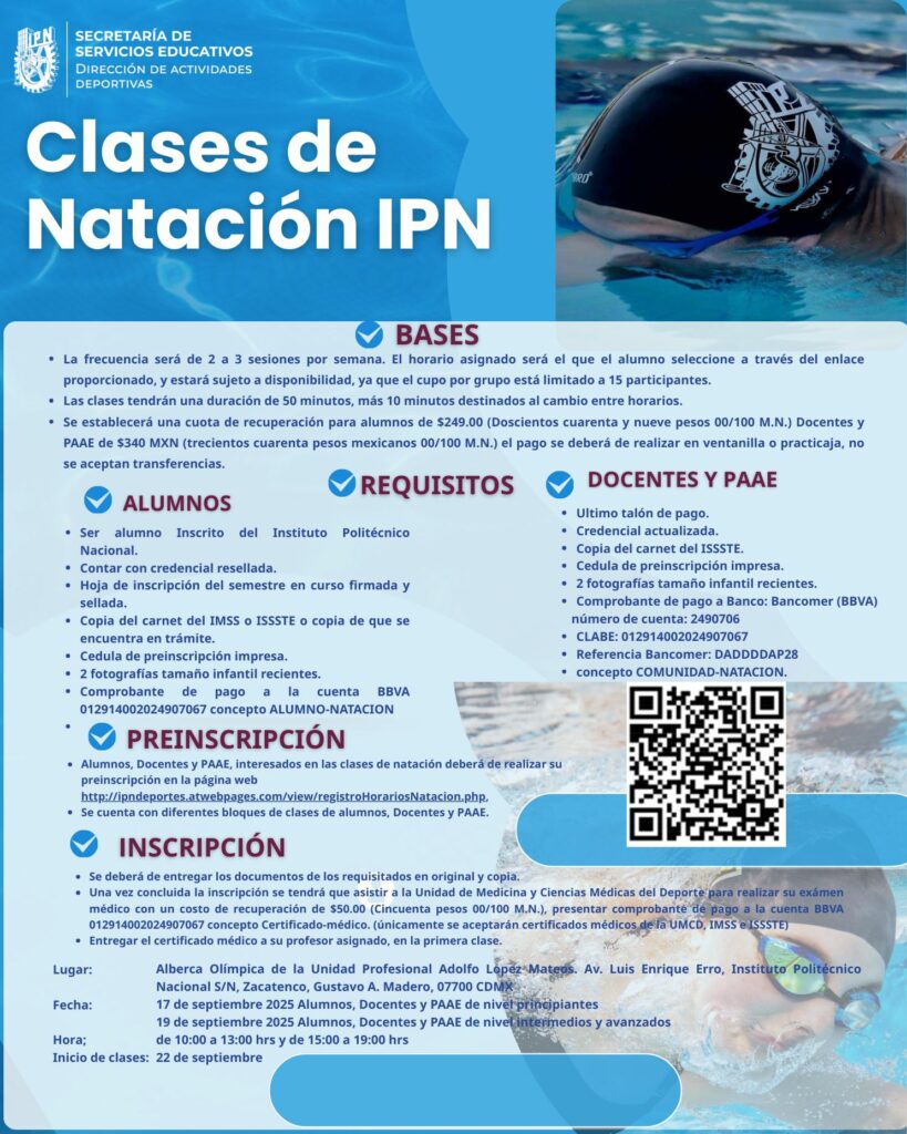 clases de natación en el IPN