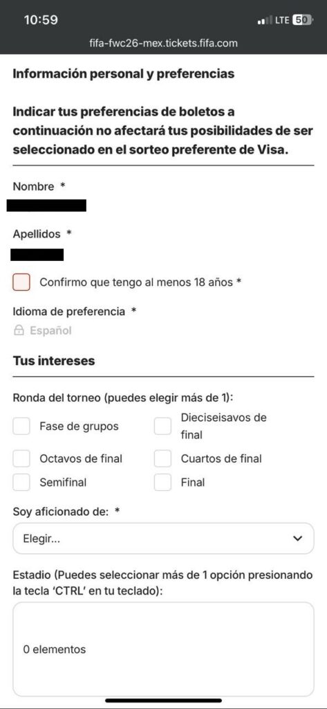 Registro en la primera fase de la venta de boletos para el Mundial