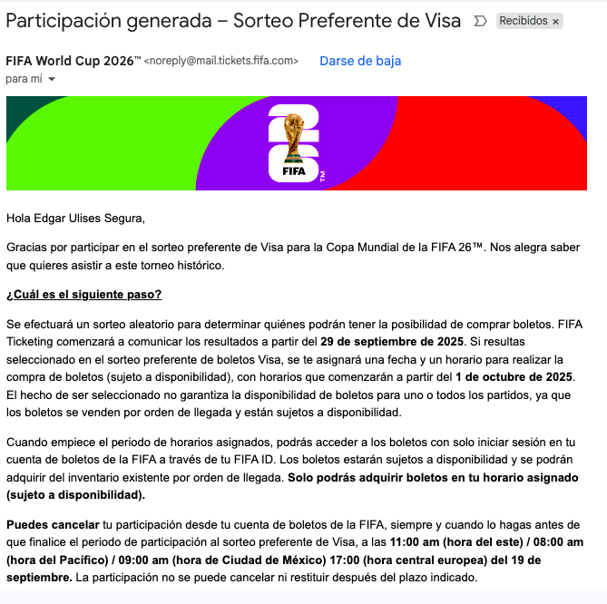 Sorteo de boletos para el Mundial 2026