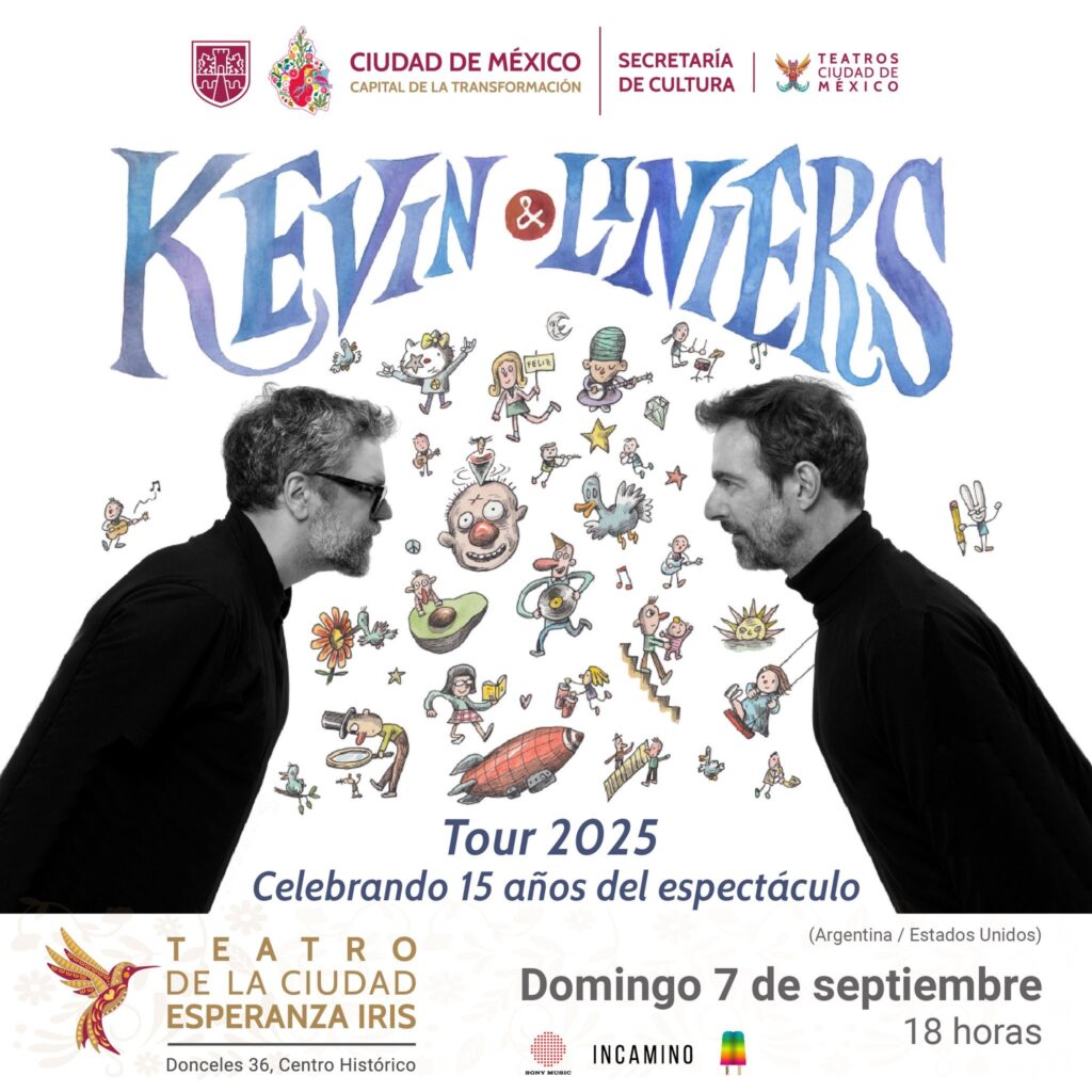 Flyer del concierto de Kevin y Liniers en el Teatro de la Ciudad Esperanza Iris.