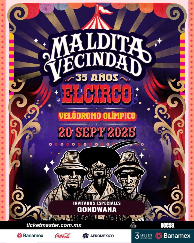 Flyer del concierto de la Maldita Vecindad para celebrar 35 años del disco Circo Volador.