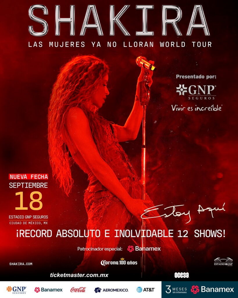 Flyer del concierto número 12 de Shakira en el Estadio GNP Seguros. 