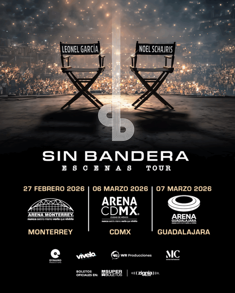 Flyer de conciertos de Sin Bandera en México.