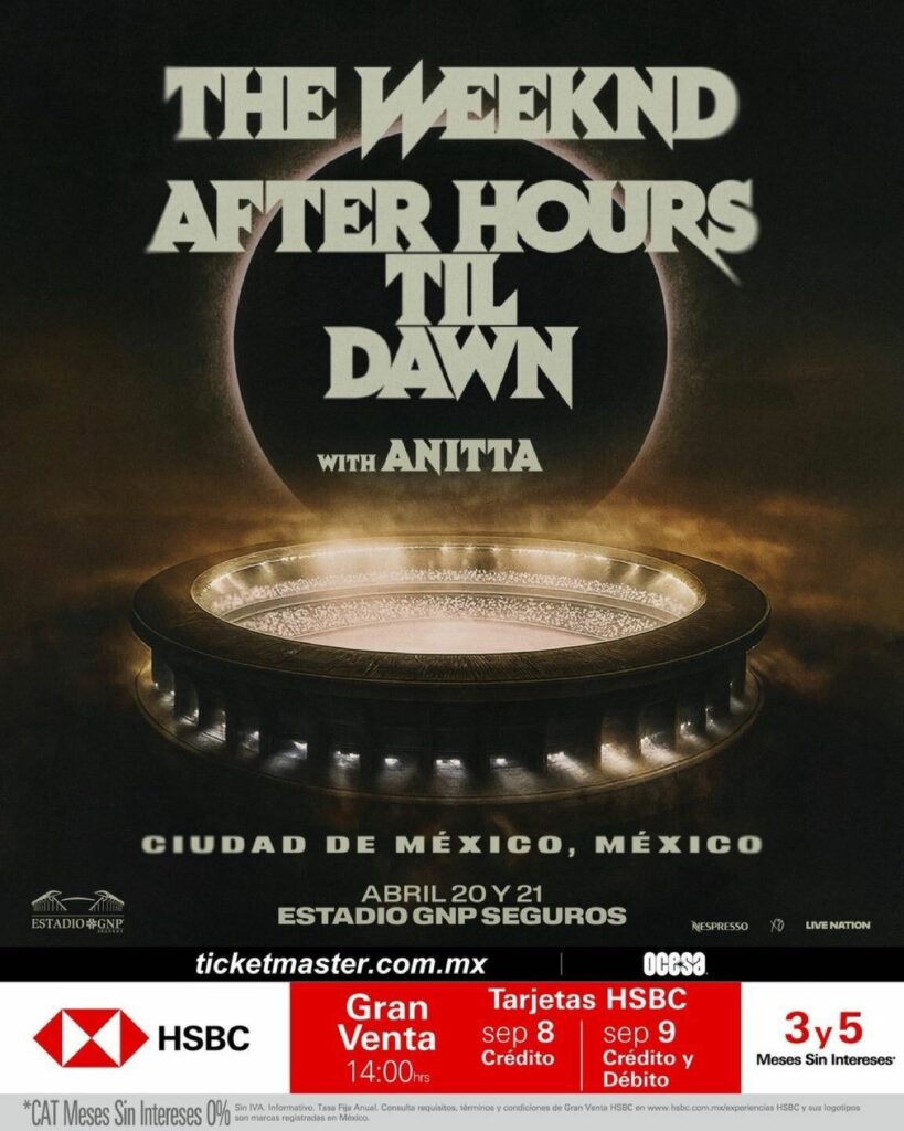 Flyer del concierto de The Weeknd en México donde se ve el Estadio GNP Seguros.