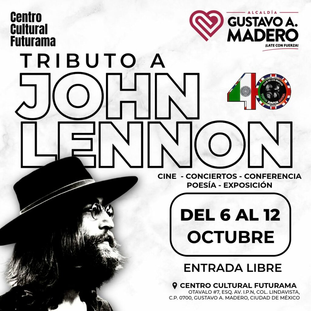 Bandas nacionales rendirán homenaje a Lennon con conciertos especiales en el Centro Cultural Futurama.