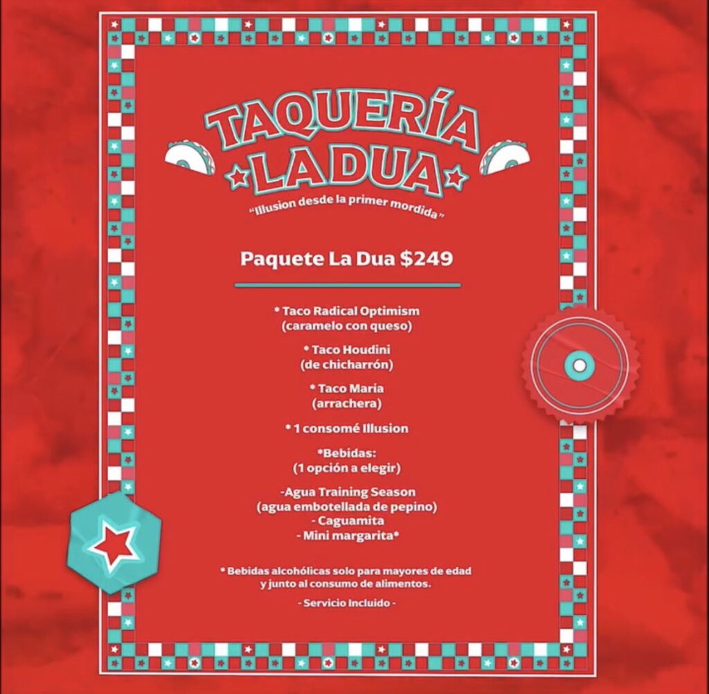 Menú de la taquería de Dua Lipa en CDMX.