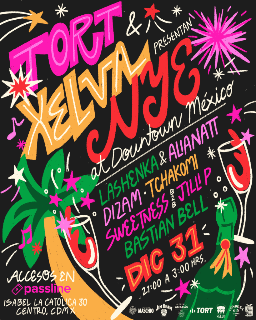 Póster de la fiesta de Año Nuevo 2026 en CDMX de TORT.