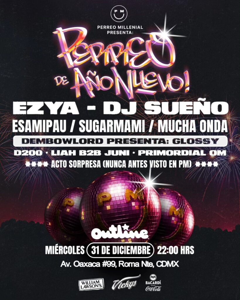 Póster de la fiesta de Perreo de Año Nuevo 2026 en CDMX.
