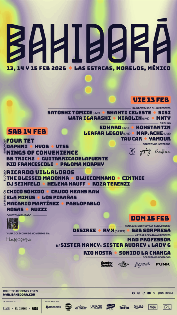 Cartel por día del festival Bahidorá 2026.