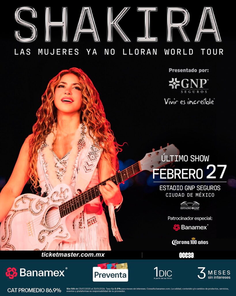 Póster del concierto de Shakira en CDMX.