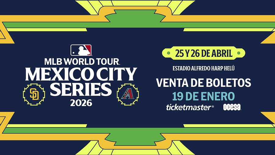 Póster del anuncio del regreso de la MLB a México en 2026.
