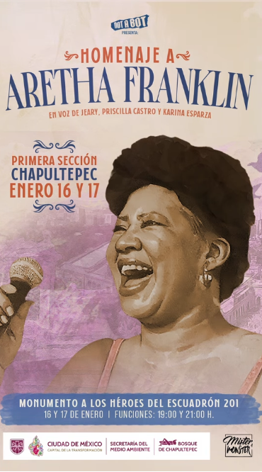 El 16 y 17 de enero habrá homenaje a Aretha Franklin en Chapultepec.