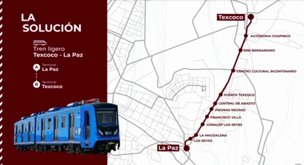 Mapa de estaciones del Tren Ligero de Texcoco a La Paz