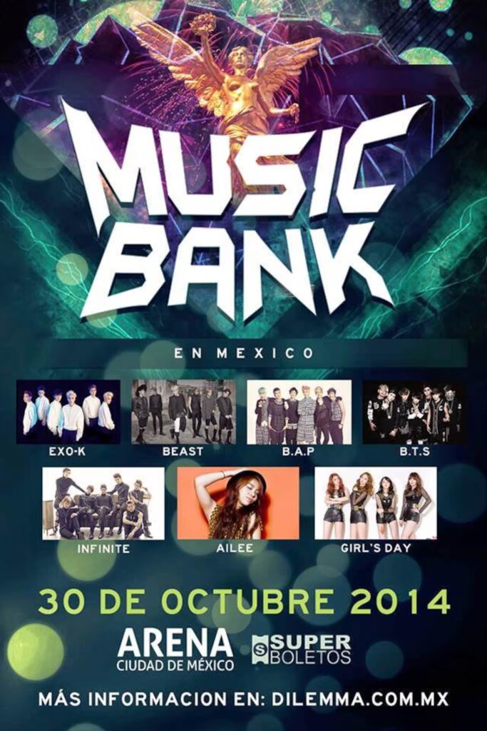 Póster de Music Bank, el festival que tuvo por primera vez a BTS en México.