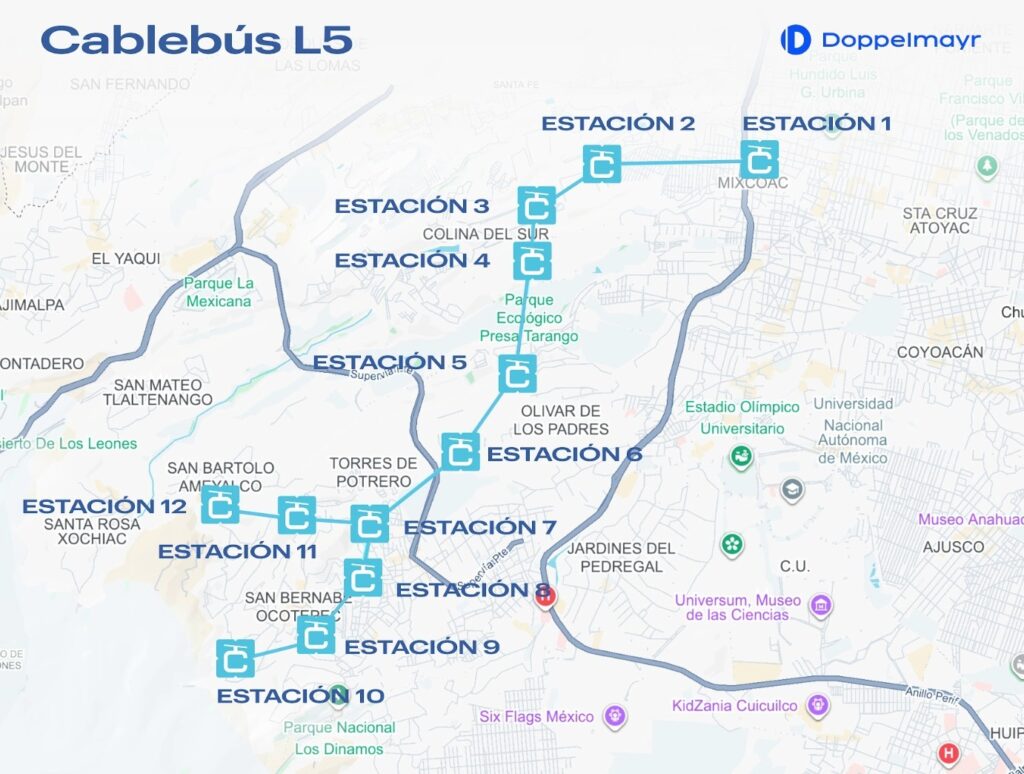 Mapa de la Línea 5 del Cablebús
