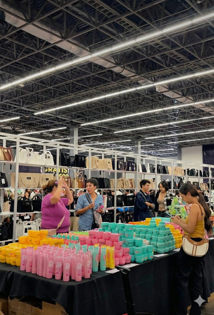 Mujeres eligiendo productos de belleza en el mega outlet.