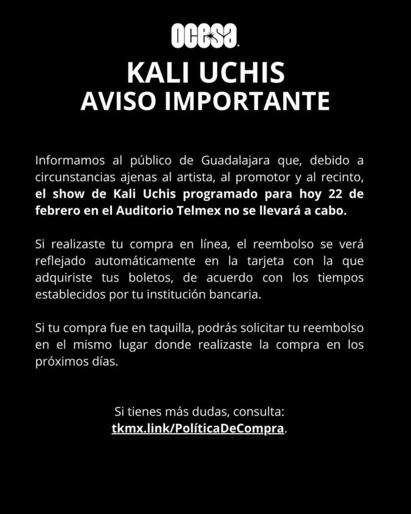 El concierto de Kali Uchis tuvo que ser cancelado.
