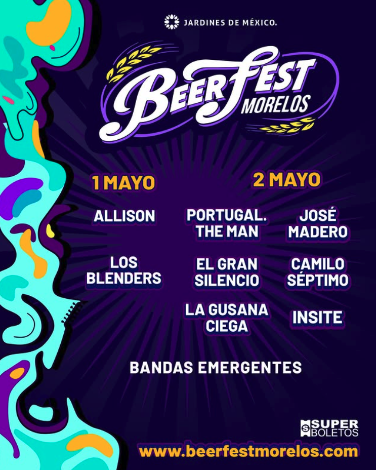 Cartel oficial de Beer Fest Morelos 2026 con artistas, cervecerías y experiencias.