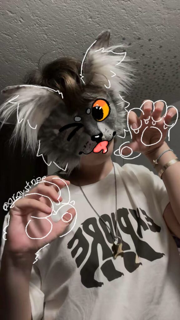 La máscara como expresión, no como disfraz. Para Gray, el uso de accesorios como máscaras o colas es una extensión de su identidad therian.