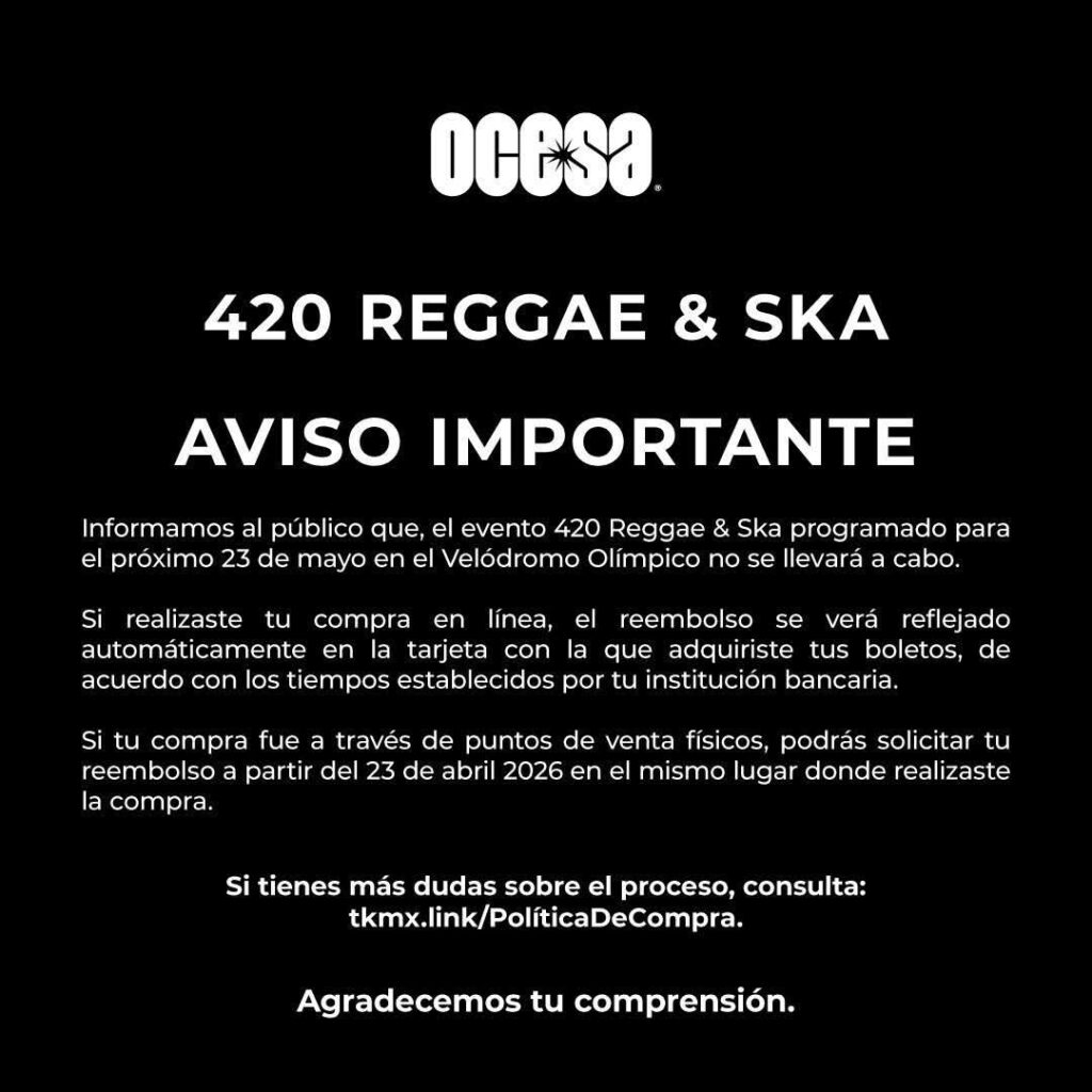 Usuarios recibieron el siguiente mensaje tras la cancelación del festival.