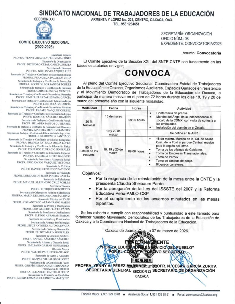 Convocatoria de la CNTE a paro nacional y marcha ebn CDMX