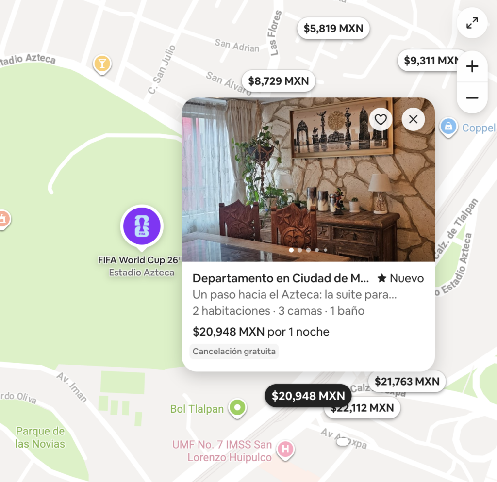 Airbnb cerca del Estadio Azteca para el Mundial 2026