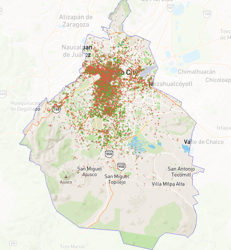 Mapa de alojamientos de Airbnb en CDMX