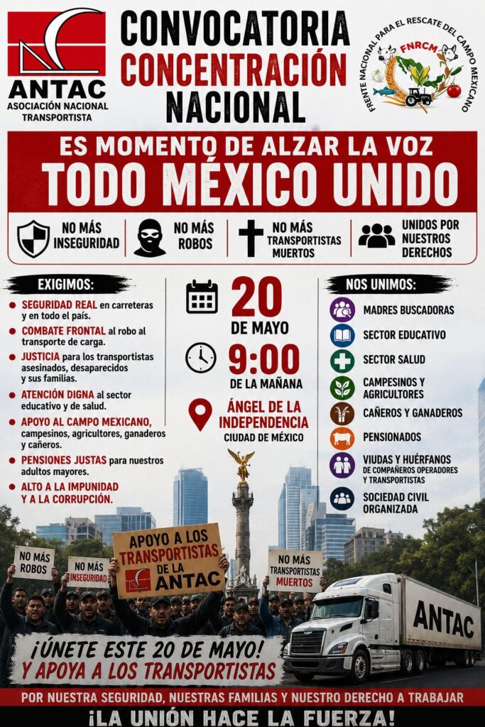 Marcha de transportistas en CDMX el 20 de mayo