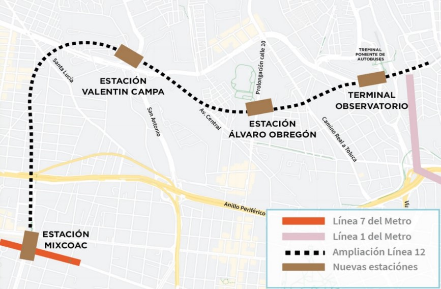 Estaciones de la ampliación de la Línea 12 del Metro hasta Observatorio