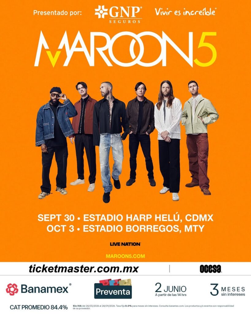 Cartel de los conciertos de Maroon 5 en México.