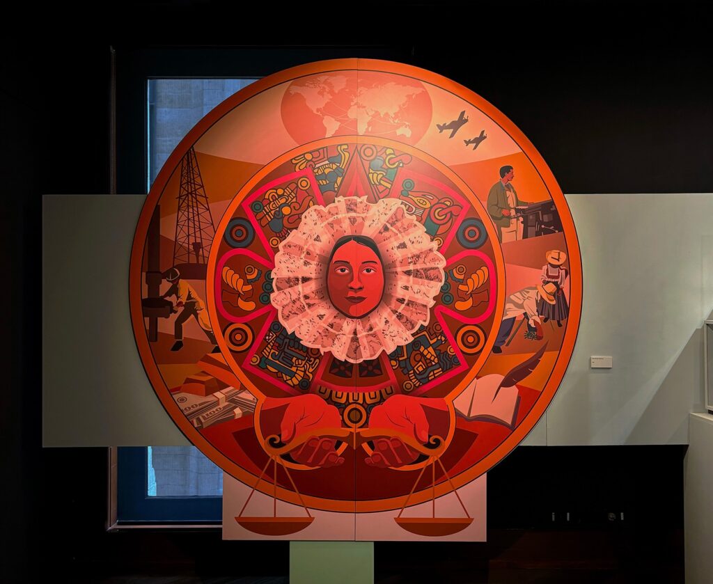 "Eje del progreso", ilustración de Mont Ventura que formó parte de la Exposición 100 años del Banco de México.