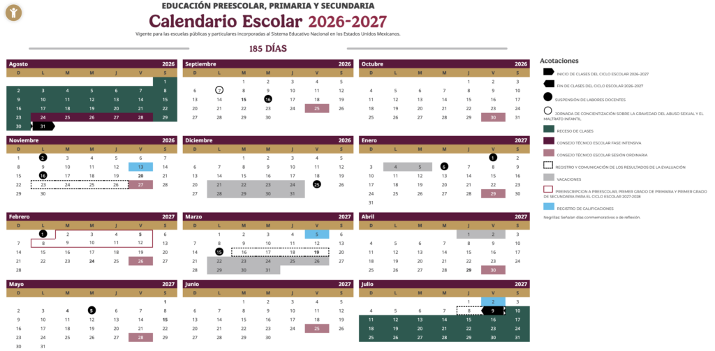Calendario escolar de la SEP