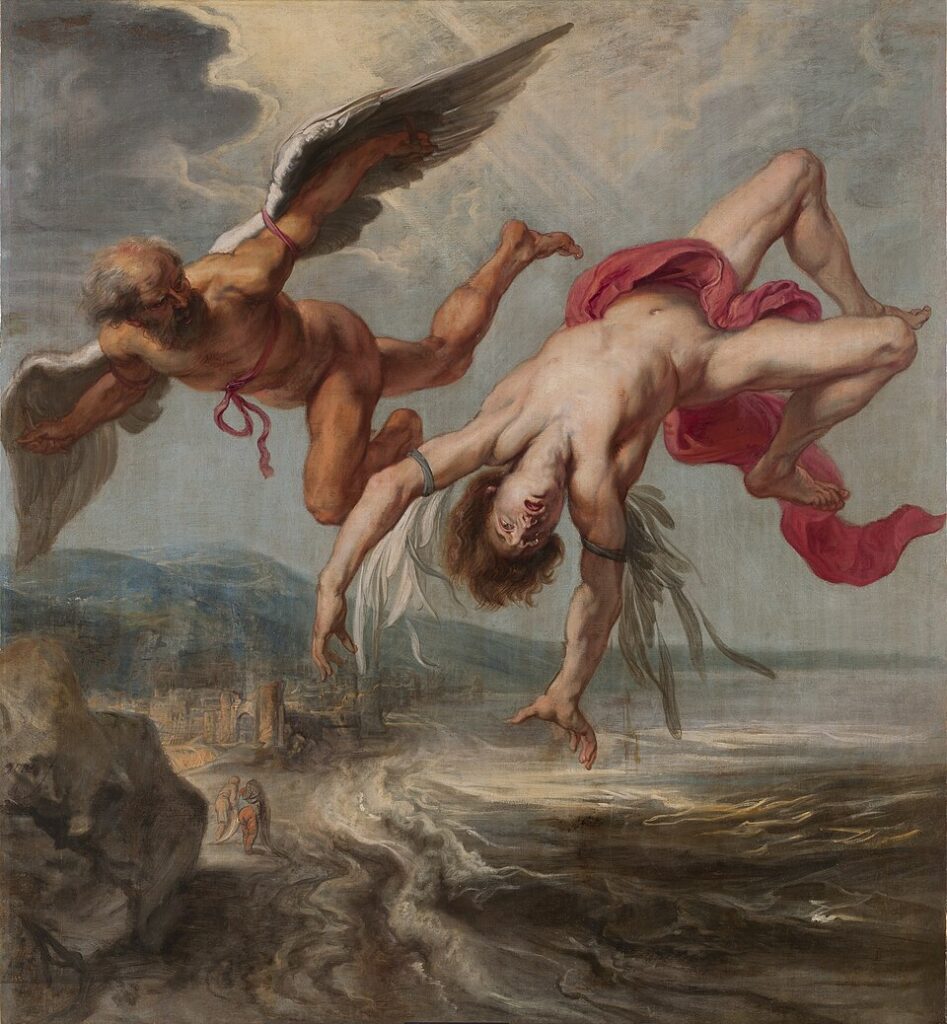 Caída mítica: La pintura de Jacob Peter Gowy retrata la trágica caída de Ícaro tras acercarse al sol.