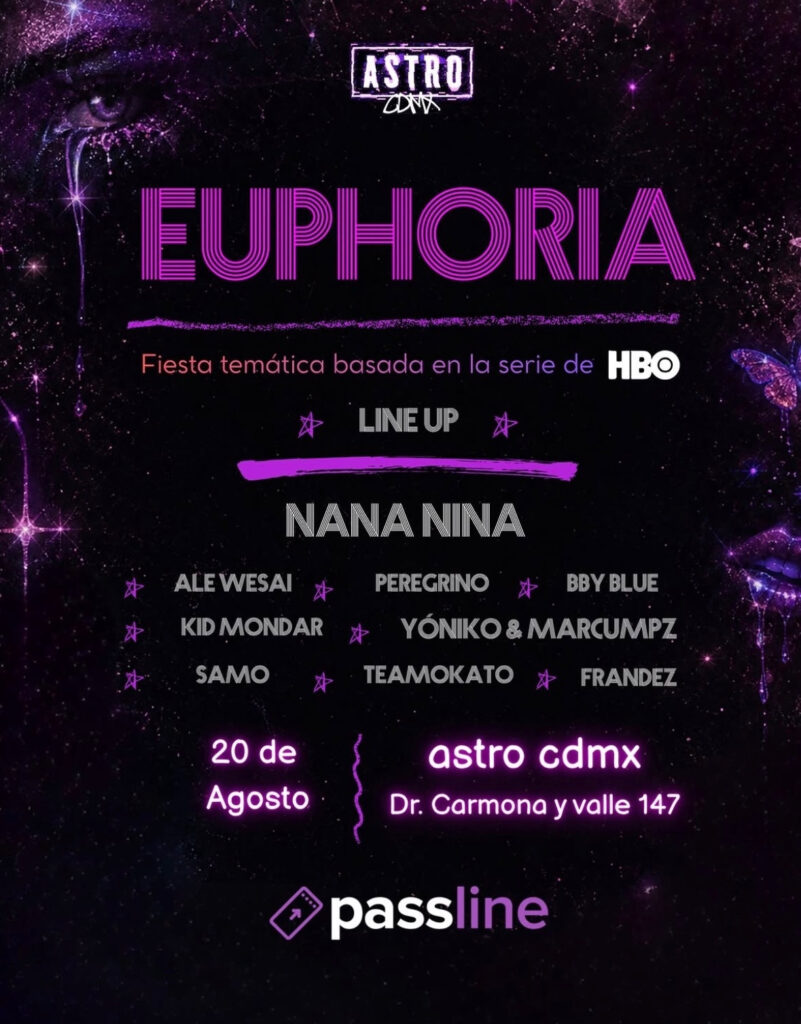 cartel de la fiesta temática de Euphoria en CDMX