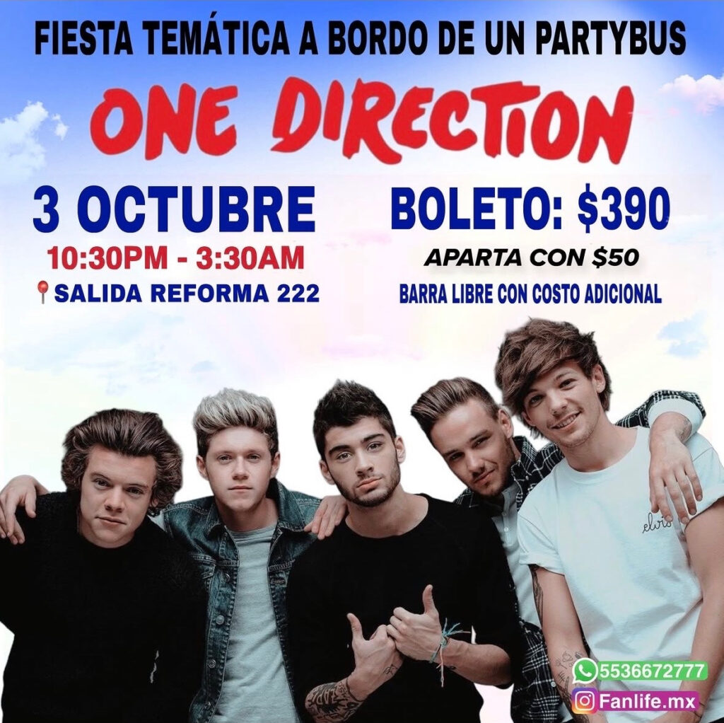 póster del partybus de One Direction en CDMX