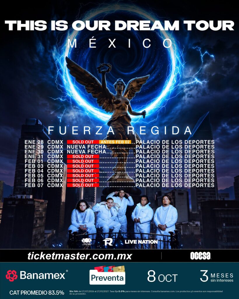 póster de los conciertos de Fuerza Regida en el Palacio de los Deportes