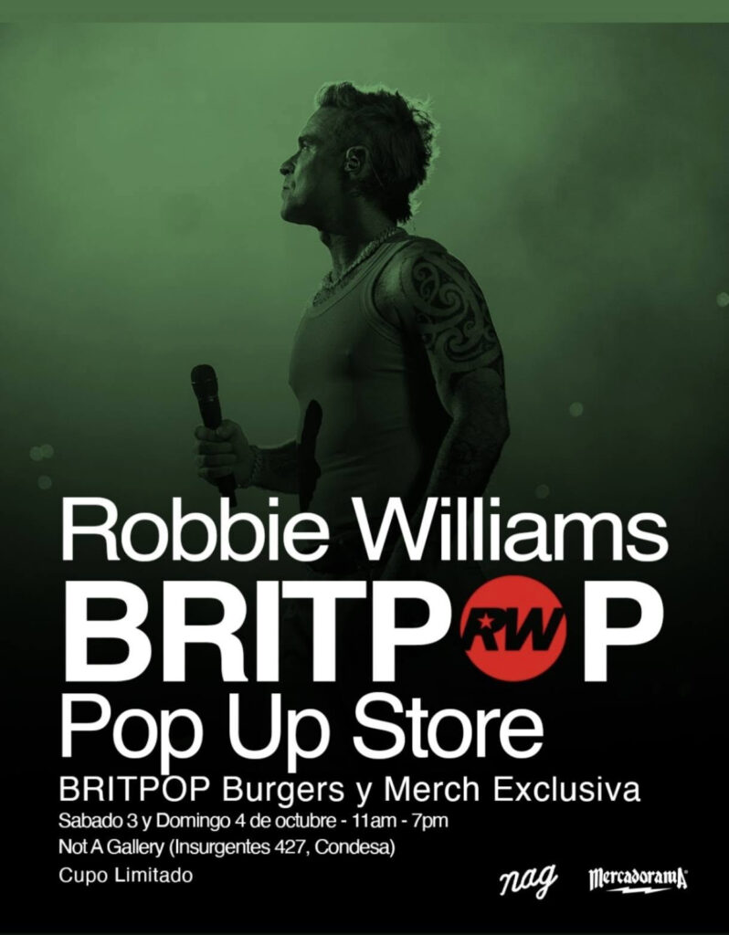 póster de la pop-up store de Robbie Williams en CDMX