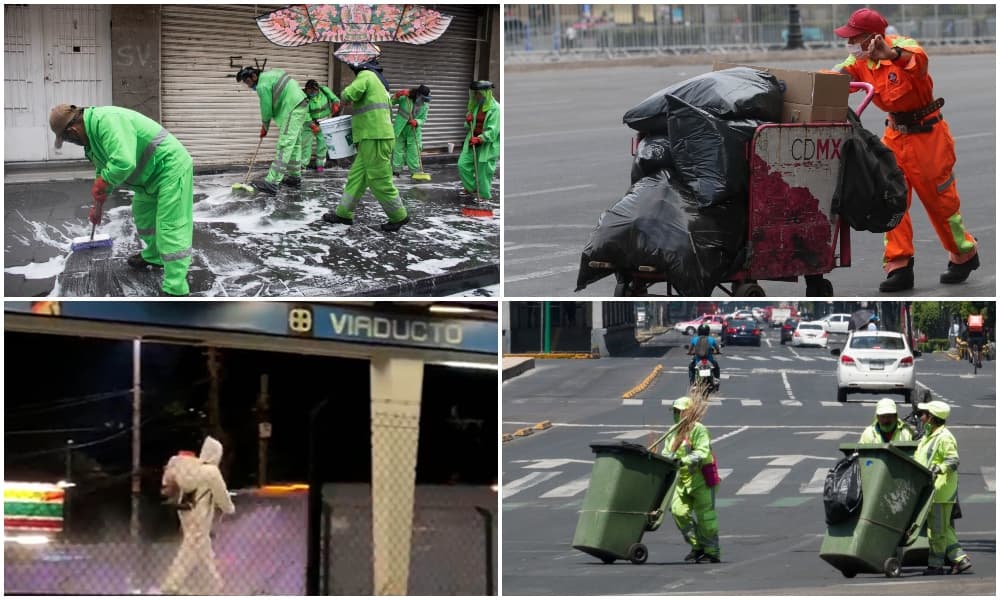 trabajadores de limpieza en la cuarentena