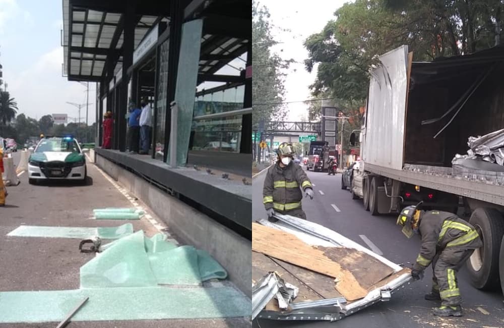 tráiler choca contra estación del metrobús