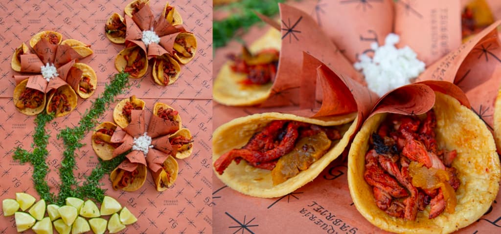 Flores de tacos en Taquería Gabriel.